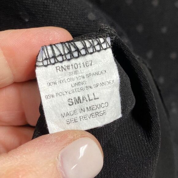 Pebble And Stone Black Crop Sheer Dotted Ruffle Bell Sleeve Top Size Large - Picture 6 of 7